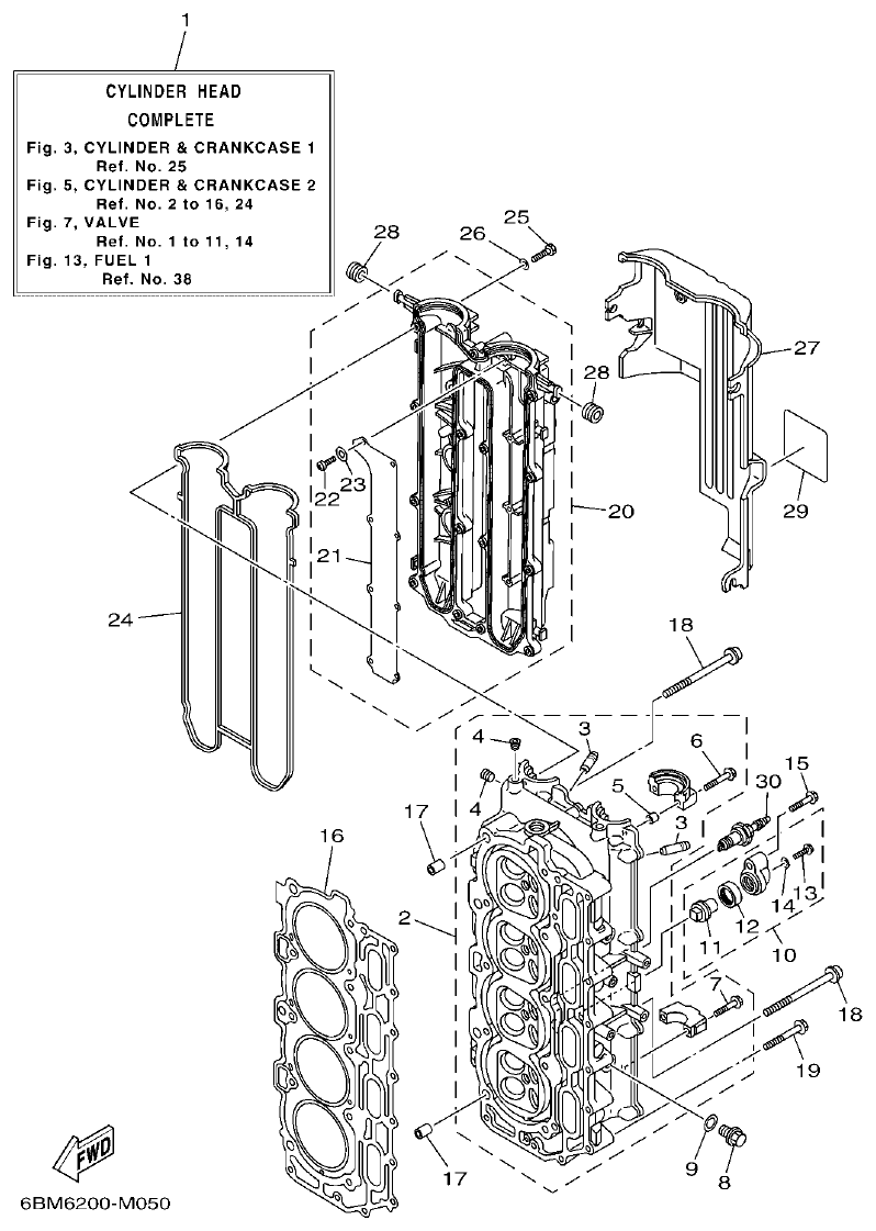 Yamaha F150BET, FL150BET CYLINDER & CRANKCASE 2 parts diagram